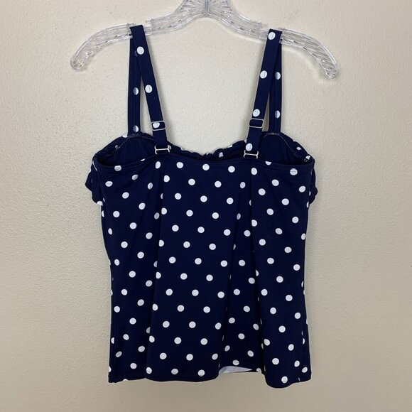 Lands End Womens 8 DDD Tankini Top Navy Underwire Polka Dot Ruffle Tummy Control - Picture 3 of 14